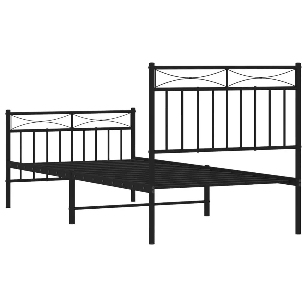 Metal Bed Frame 90x190 cm Black Powder-coated Steel Construction with Headboard and Footboard