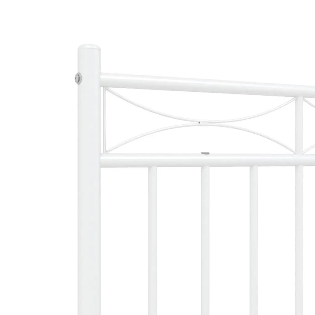 Metal Bed Frame 135x190 cm White with Headboard Steel Slats Support