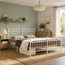 White Steel Bed Frame 135x190 cm to Elevate Your Bedroom