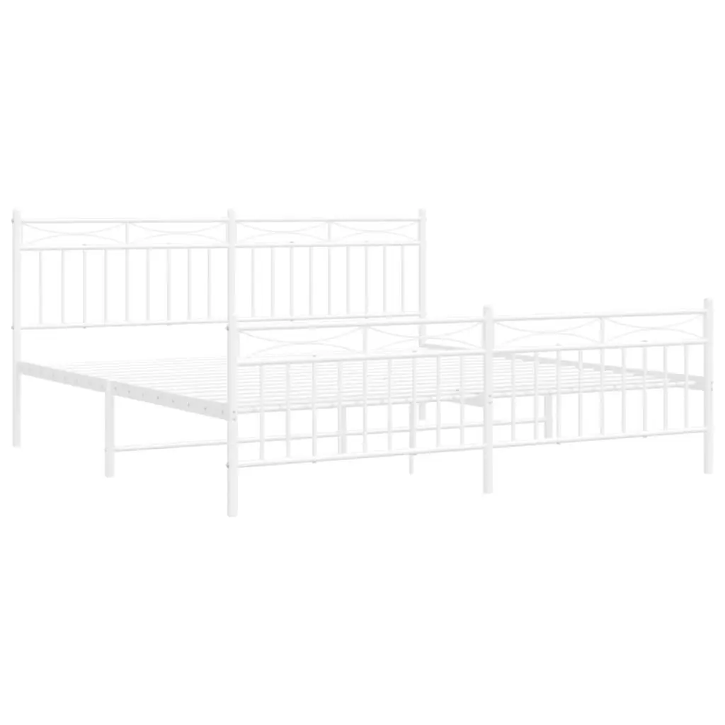 Metal Bed Frame King Size 183x203 cm Sturdy Powder-coated Steel with Footboard White