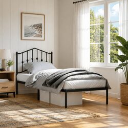 Elegant Black Metal Bed Frame with Headboard - 90x190 cm