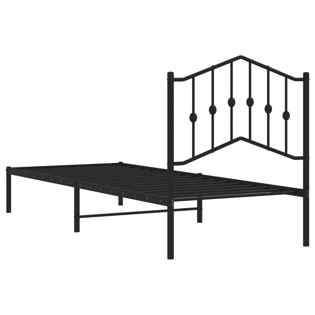 Metal Bed Frame 90x190 cm Black Powder-coated Steel Construction with Headboard and Underbed Storage Space
