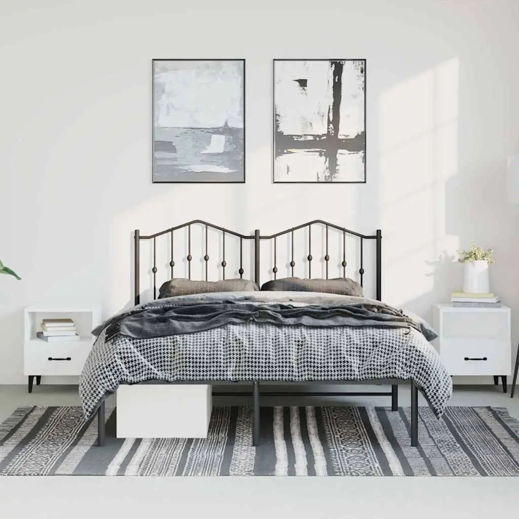 Metal Bed Frame 135x190 cm with Headboard Powder-coated Steel Construction Storage Space