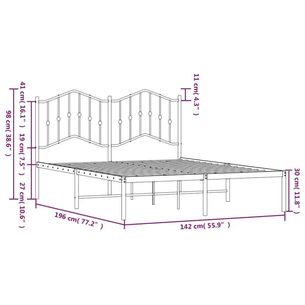 Metal Bed Frame 135x190 cm with Headboard Powder-coated Steel Construction Storage Space