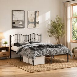 Elegant Metal Bed Frame with Headboard in Black 150x200 cm