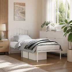 White Metal Bed Frame with Headboard for Stylish Bedrooms 90x190 cm