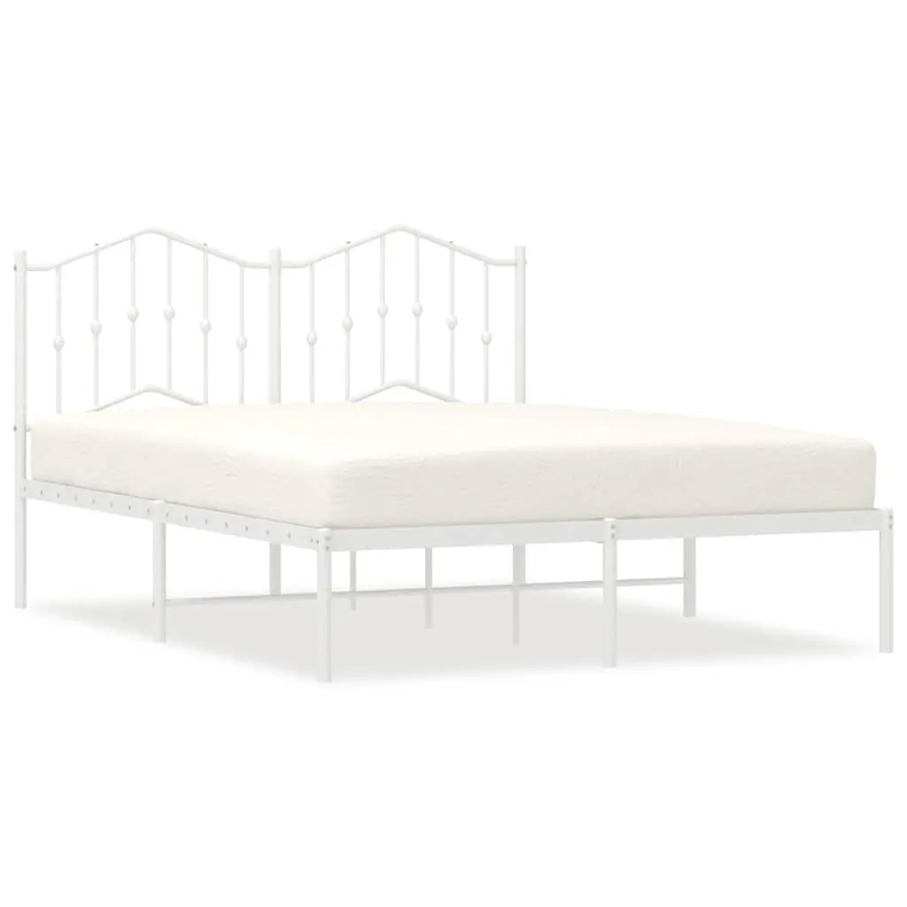 Metal Bed Frame 135x190 cm Powder-Coated Steel Headboard Slatted Base Support