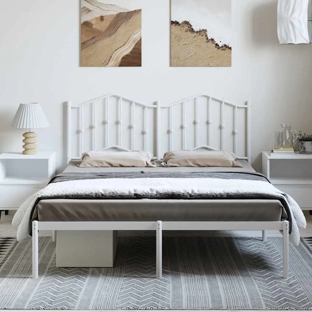 Metal Bed Frame 135x190 cm Powder-Coated Steel Headboard Slatted Base Support