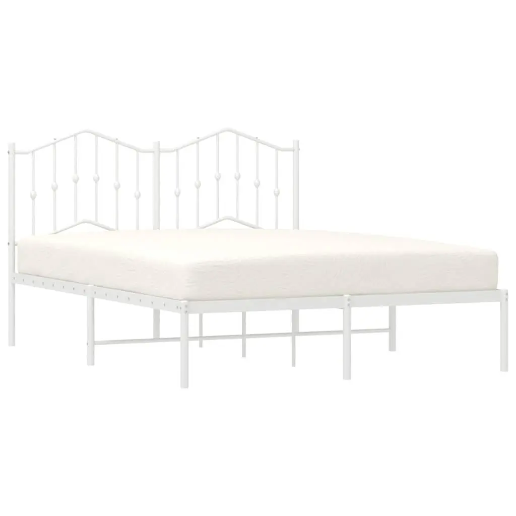 Metal Bed Frame 135x190 cm Powder-Coated Steel Headboard Slatted Base Support