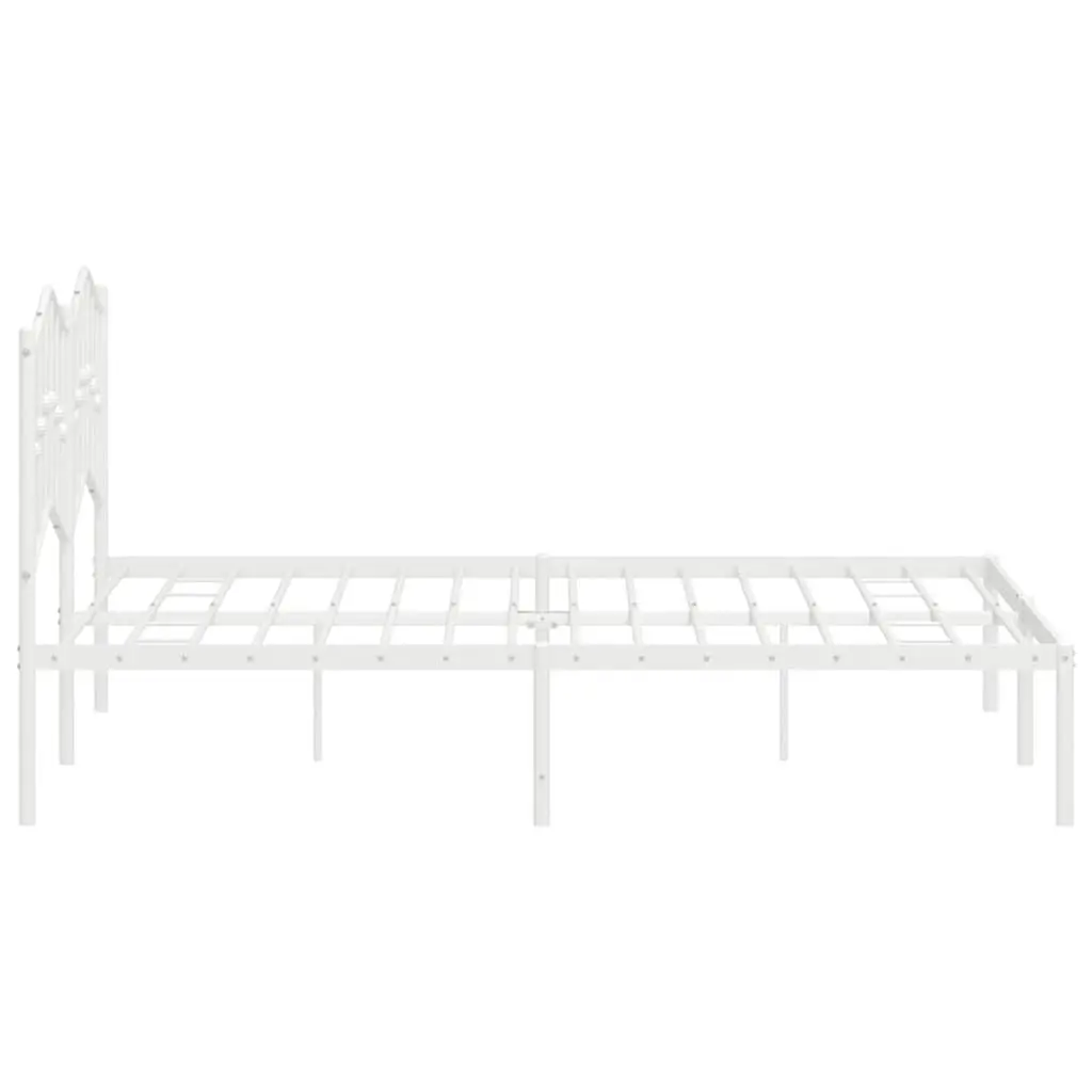 Metal Bed Frame 135x190 cm Powder-Coated Steel Headboard Slatted Base Support