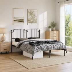 Elegant Black Bed Frame with Headboard for Stylish Spaces 150x200 cm