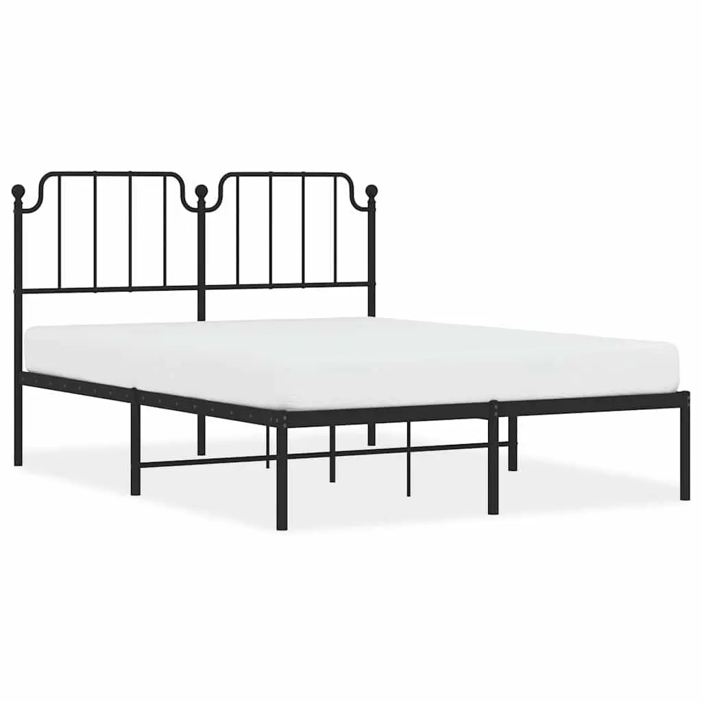 Metal Bed Frame 150x200 cm with Headboard Steel Slats Support