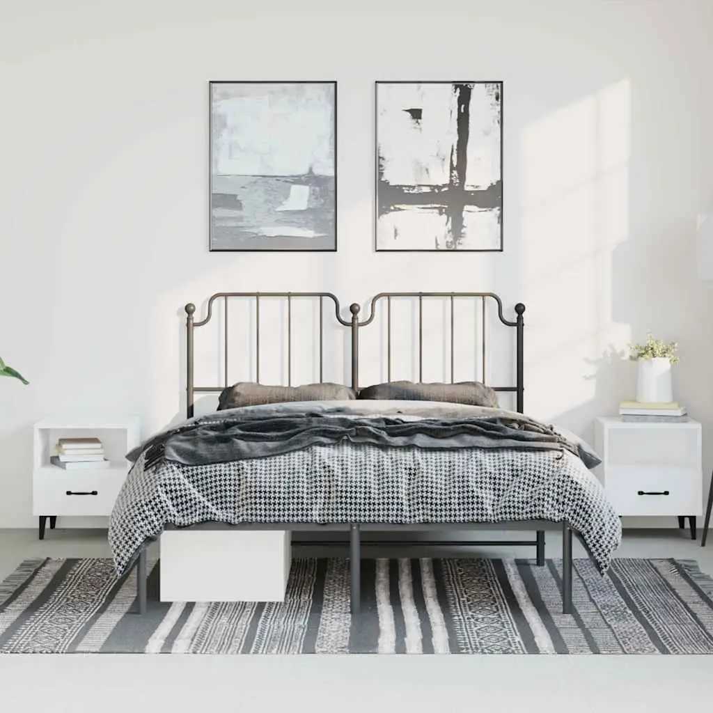 Metal Bed Frame 150x200 cm with Headboard Steel Slats Support