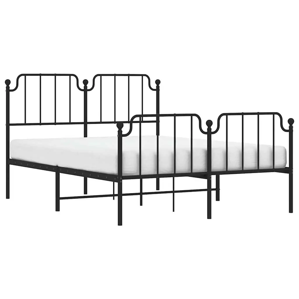Metal Bed Frame with Footboard and Headboard Black 150x200 cm Bedroom Furniture