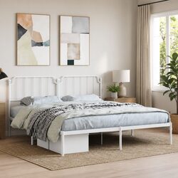 Elegant White Metal King Bed Frame 183x203 cm with Headboard