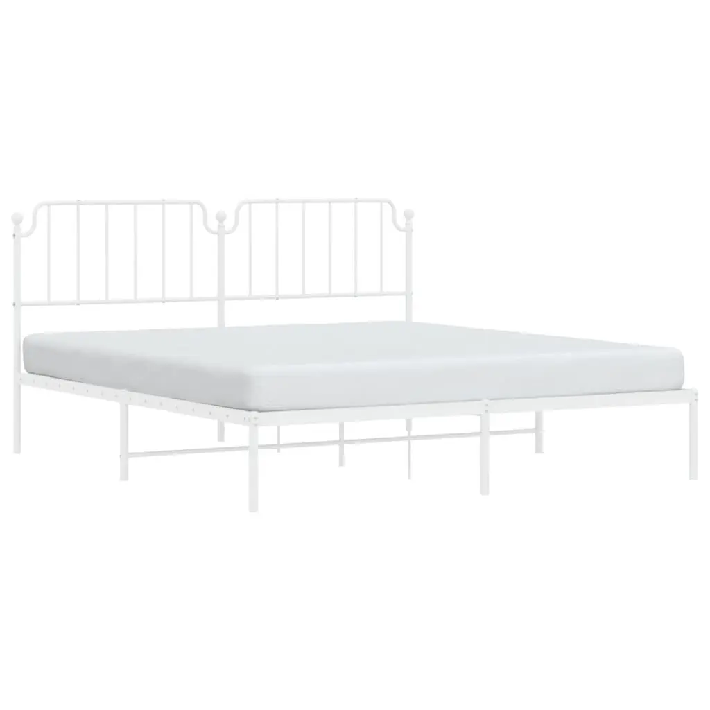 Metal Bed Frame King 183x203 cm Sturdy Powder-coated Steel with Headboard White