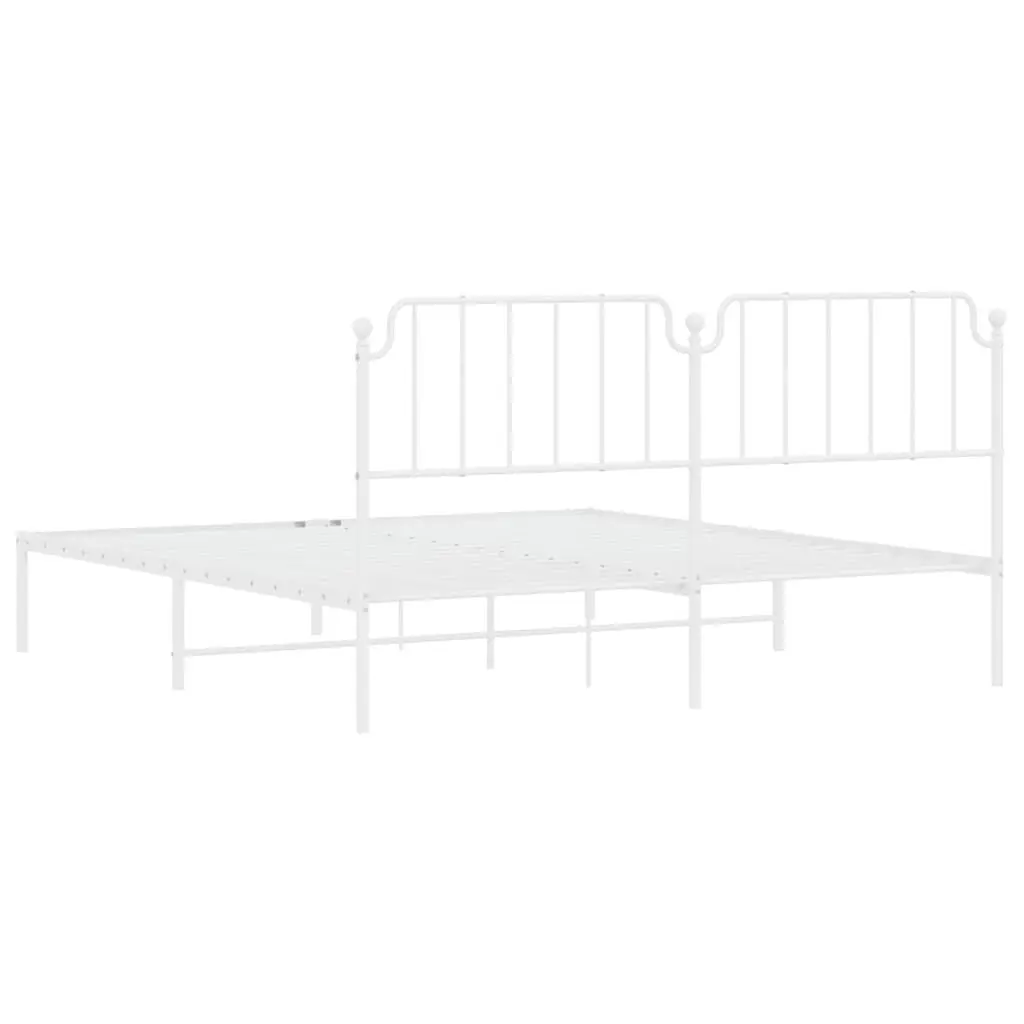 Metal Bed Frame King 183x203 cm Sturdy Powder-coated Steel with Headboard White