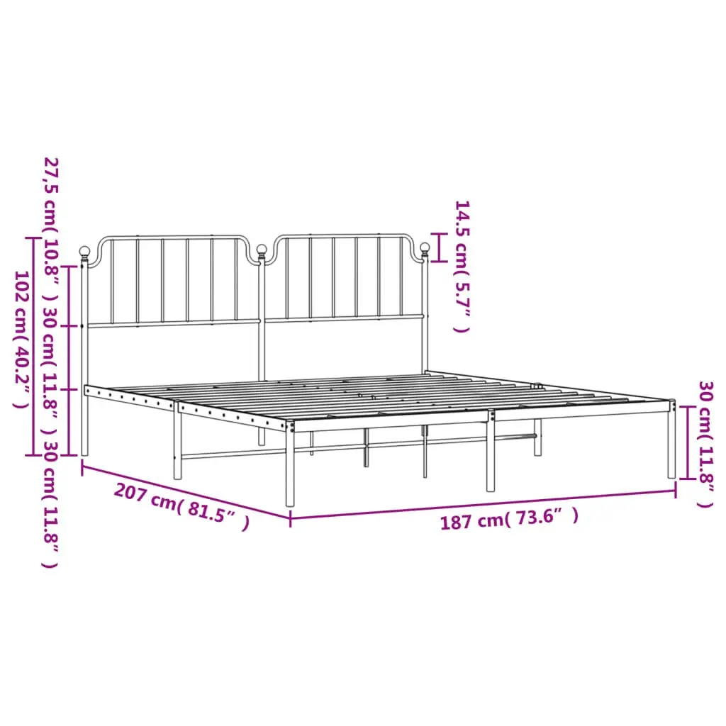 Metal Bed Frame King 183x203 cm Sturdy Powder-coated Steel with Headboard White