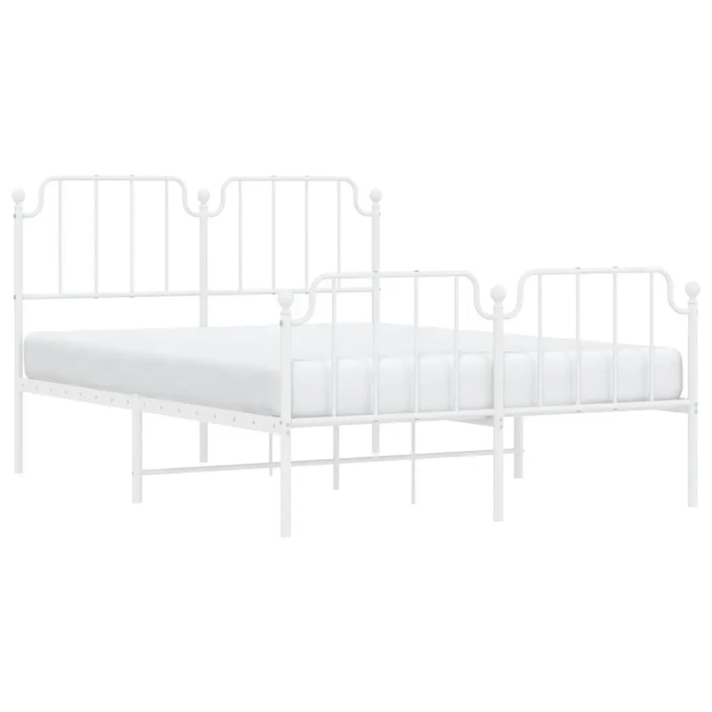 Metal Bed Frame 150x200 cm Powder-coated Steel Construction with Headboard and Footboard White
