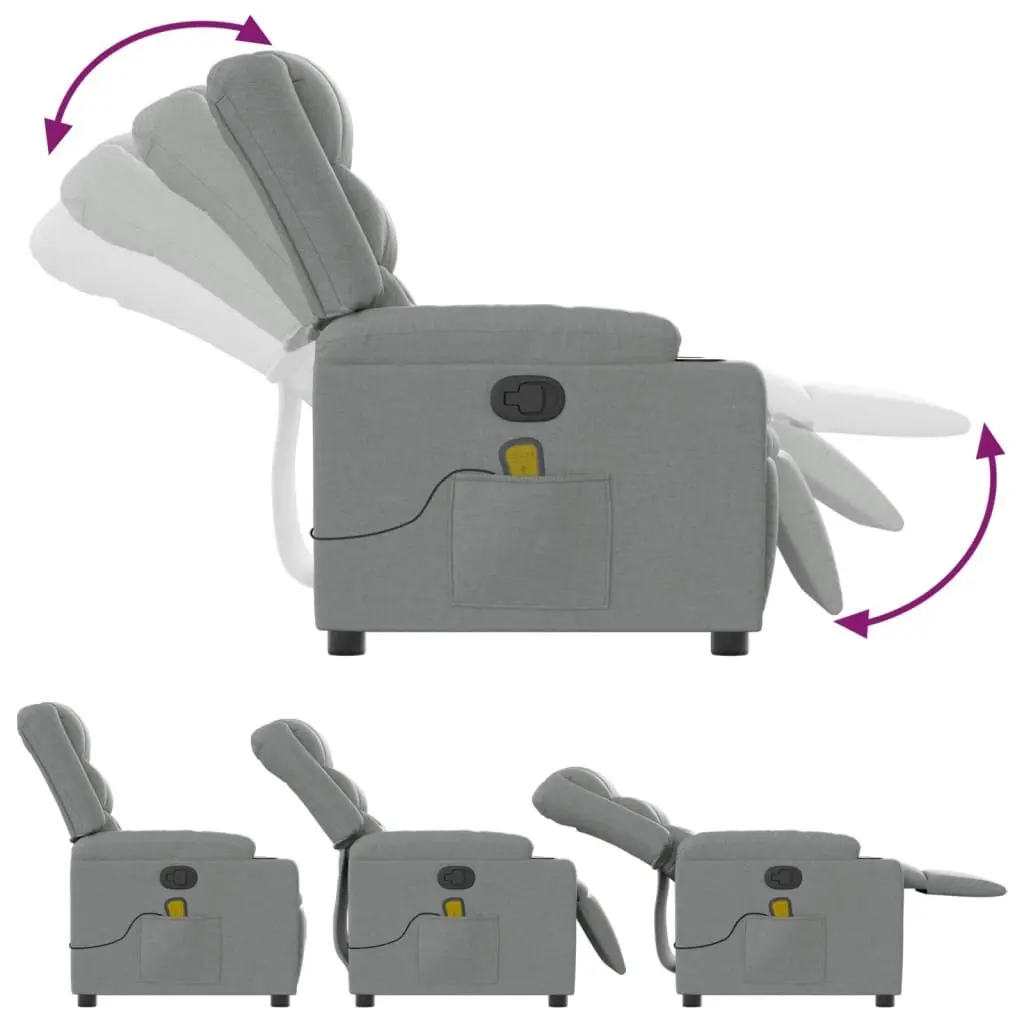 Massage Recliner Chair Grey Fabric Manual Reclining Vibration Footrest 135 Degrees Tilt