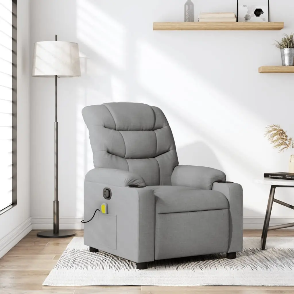 Massage Recliner Chair Grey Fabric Manual Reclining with Vibration Massage Function