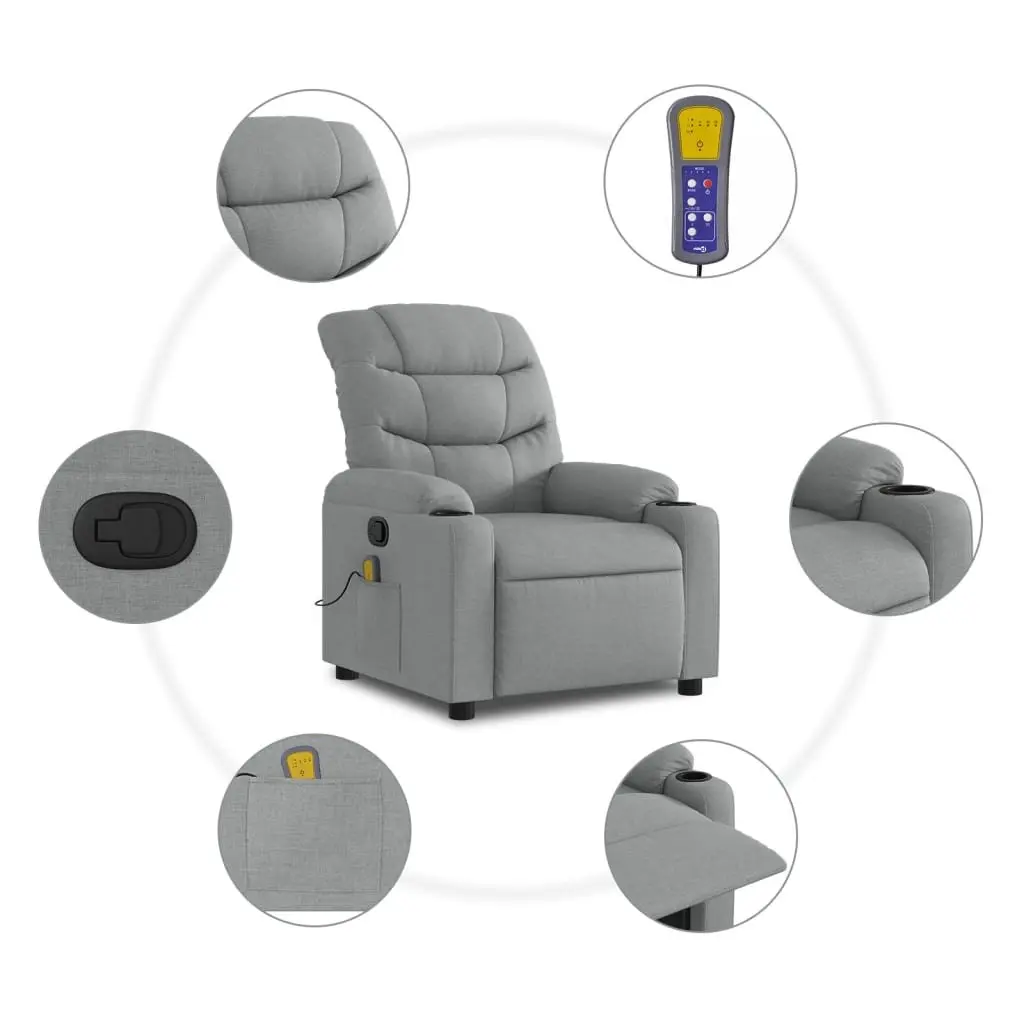 Massage Recliner Chair Grey Fabric Manual Reclining with Vibration Massage Function