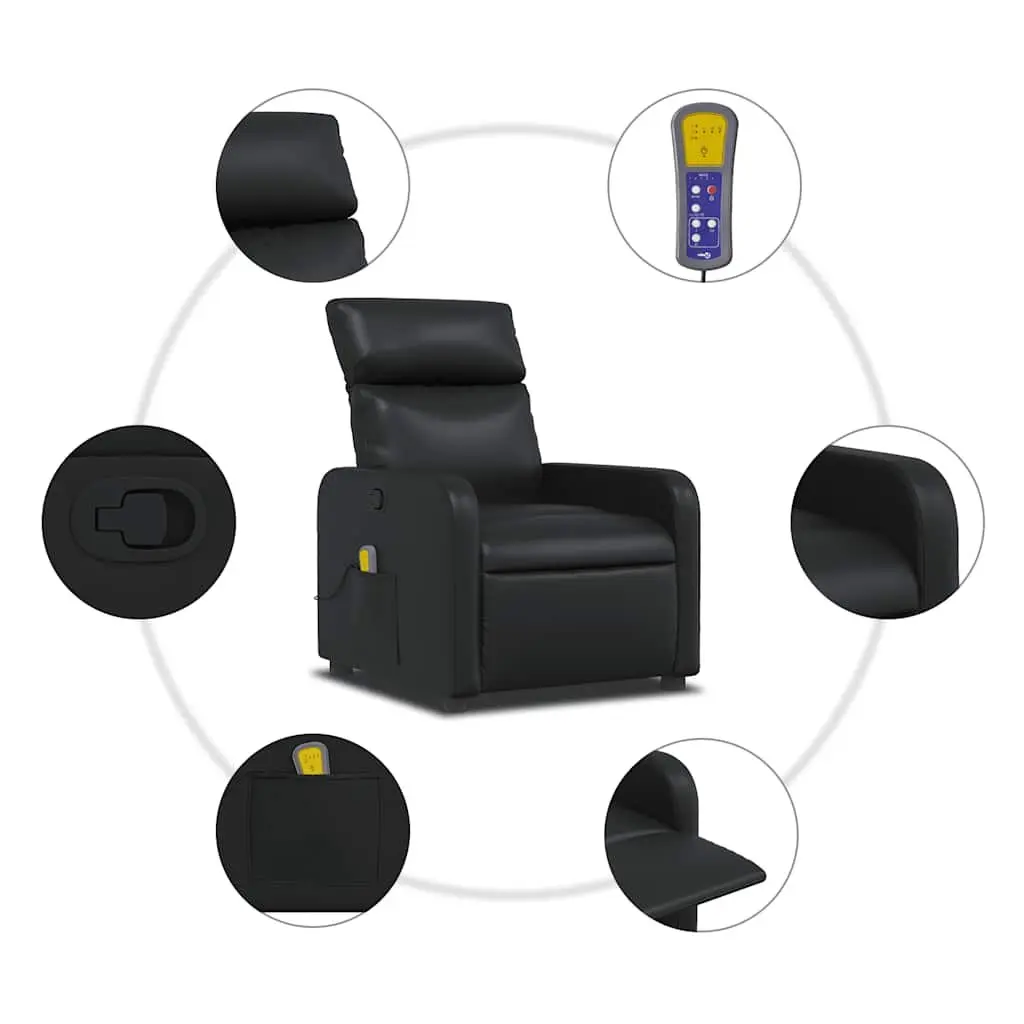 Massage Recliner Chair Black Faux Leather Manual Reclining with 6 Massage Points