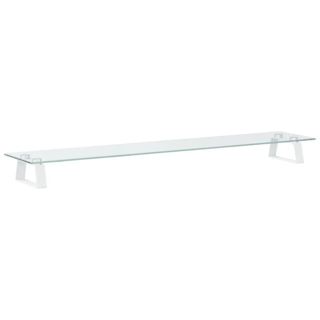 Monitor Stand White Tempered Glass Metal Desk Riser with Storage Space