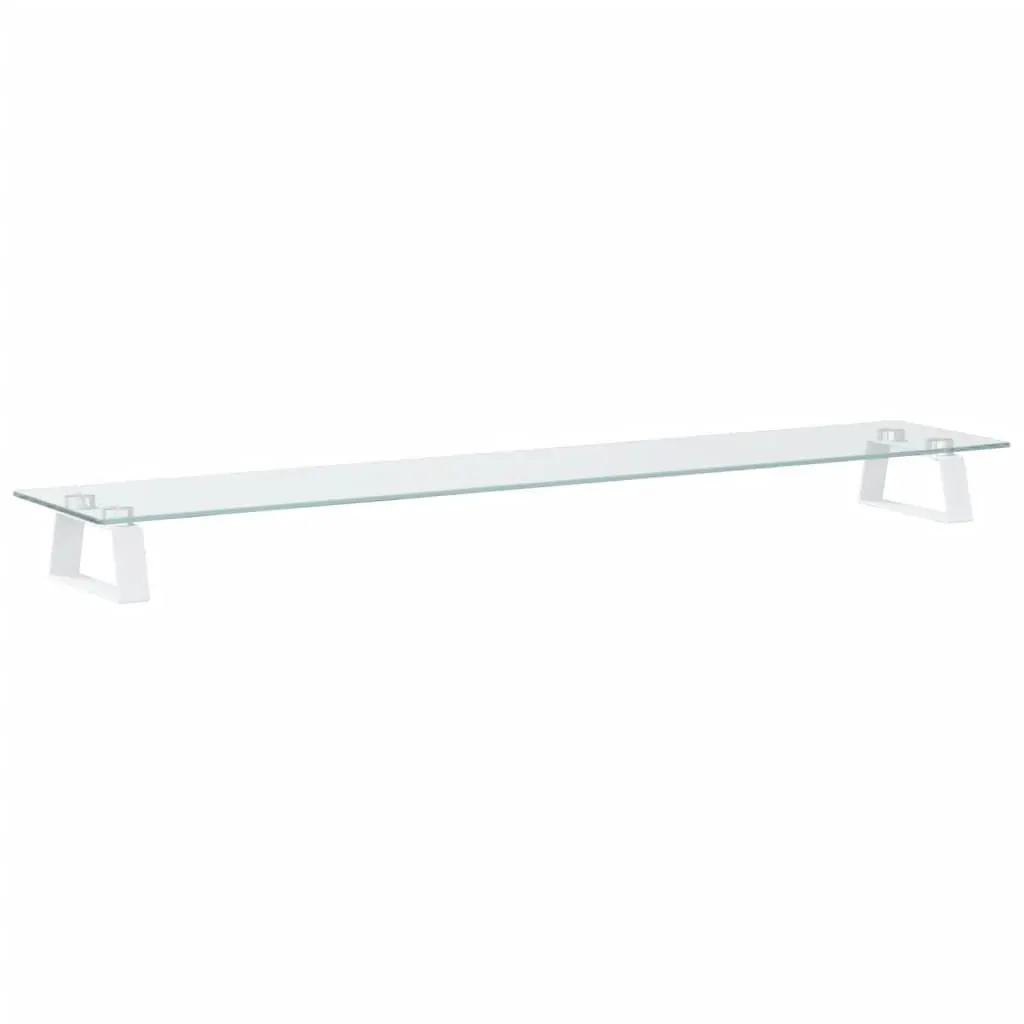 Monitor Stand White Tempered Glass Metal Desk Riser with Storage Space