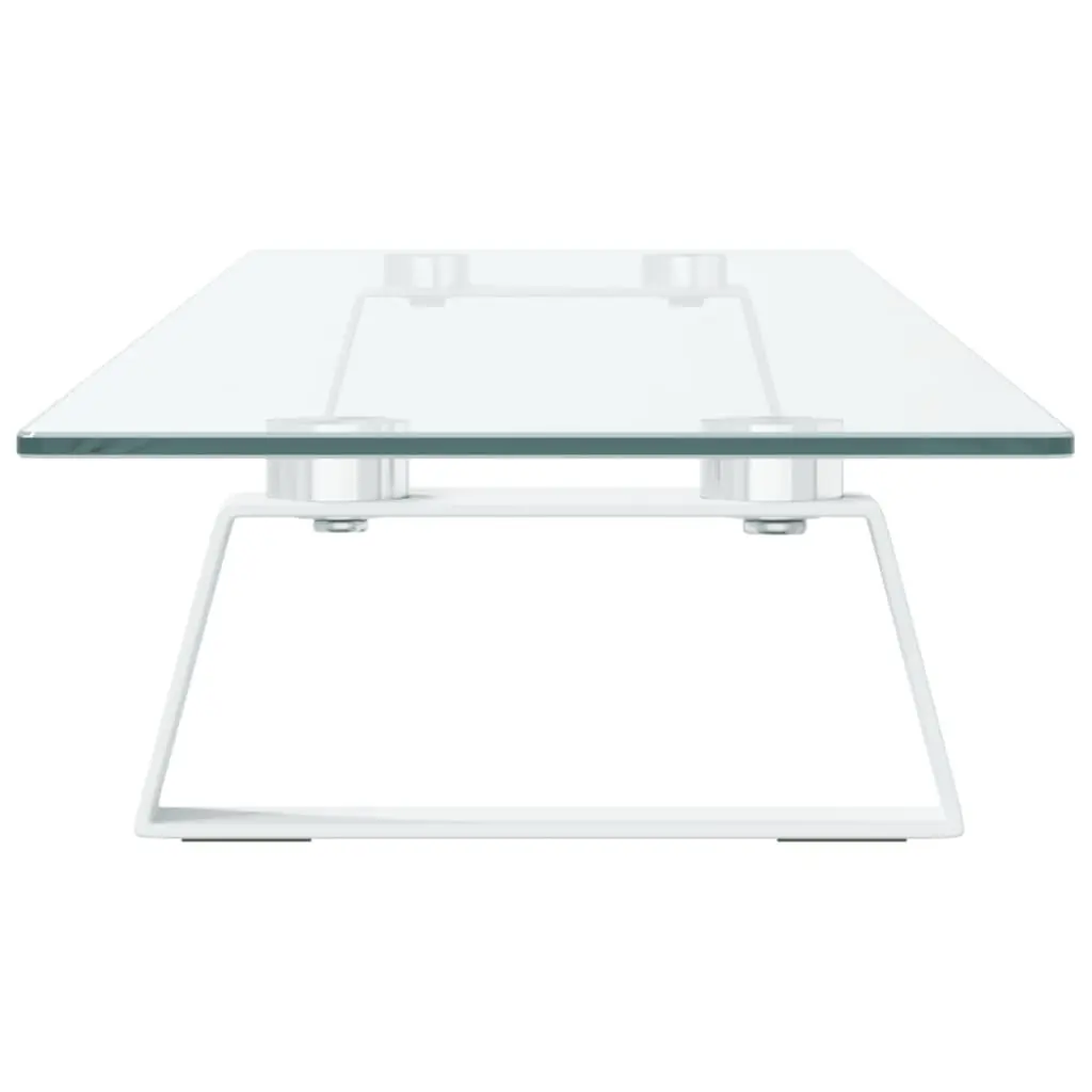 Monitor Stand White Tempered Glass Metal Desk Riser with Storage Space
