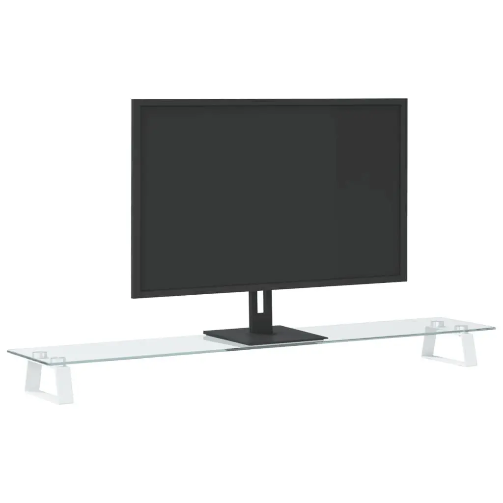 Monitor Stand White Tempered Glass Metal Desk Riser with Storage Space