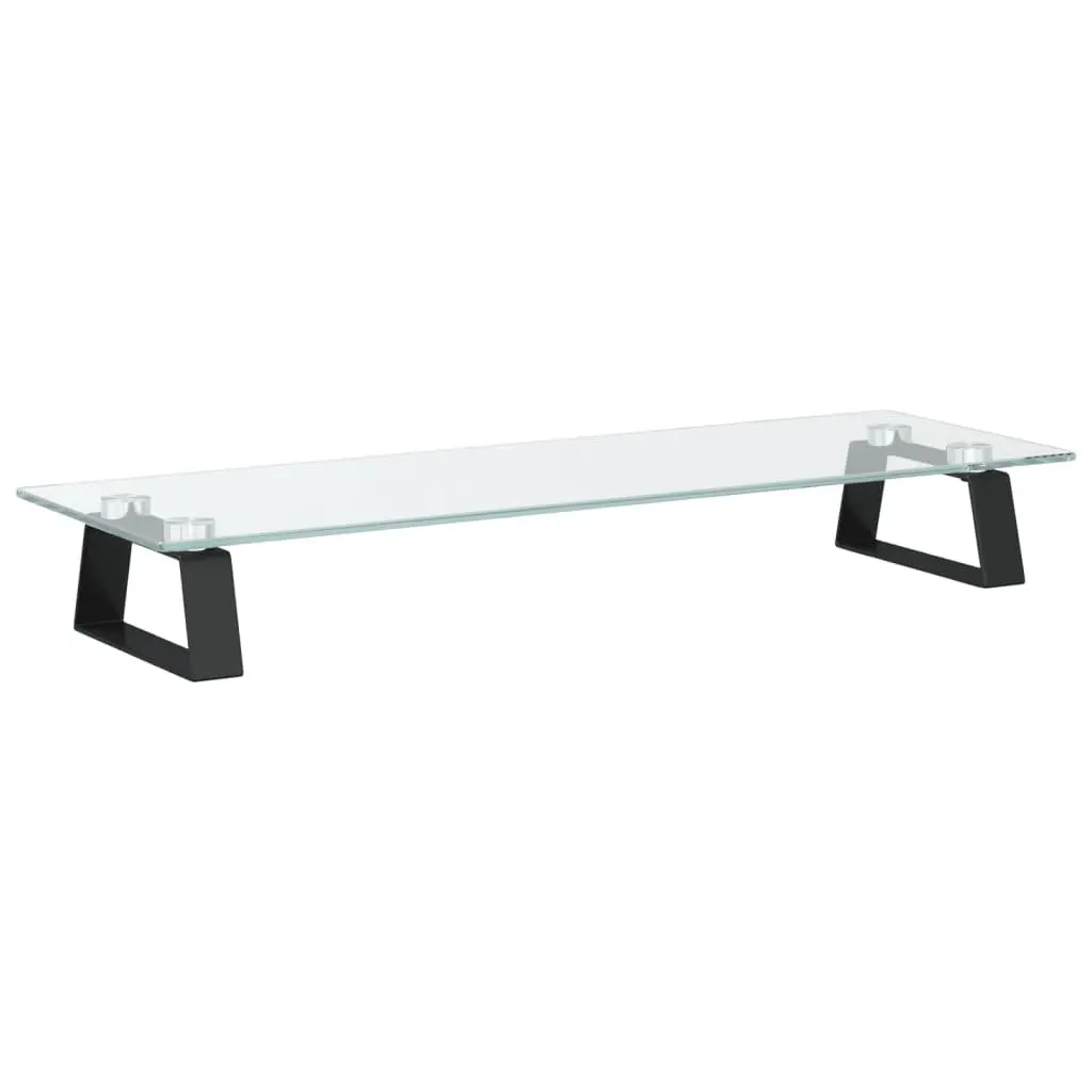 Monitor Stand 60x20x8 cm Black Tempered Glass Metal Ergonomic Riser Desk
