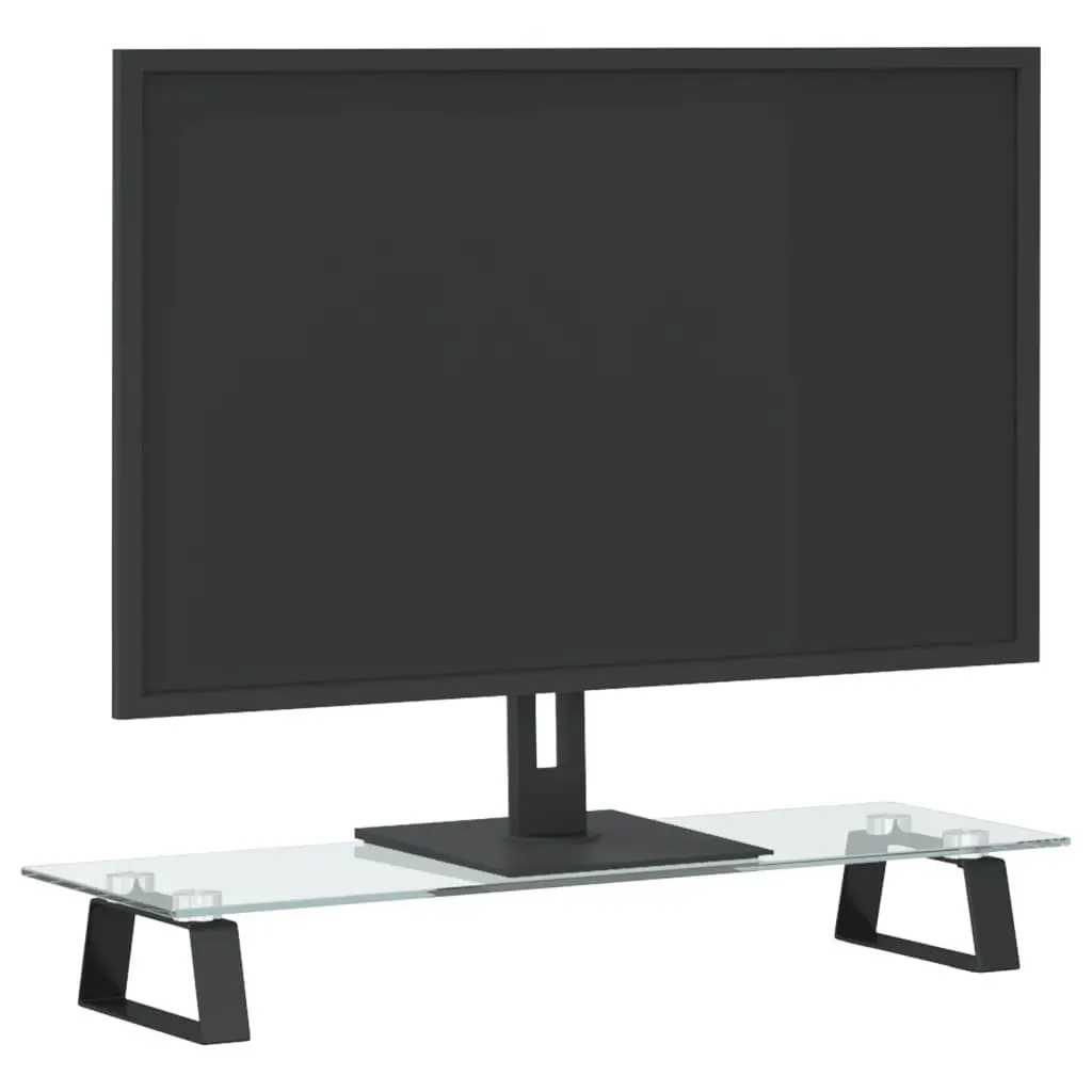 Monitor Stand 60x20x8 cm Black Tempered Glass Metal Ergonomic Riser Desk