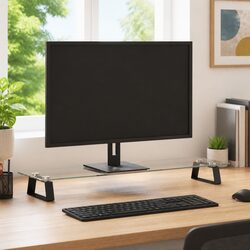 Monitor Stand Black Tempered Glass Metal Computer Riser Desk Organiser Storage