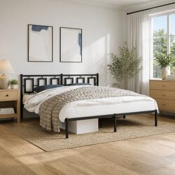 Metal Bed Frame King Size 183x203cm with Headboard Black Steel Slats Support