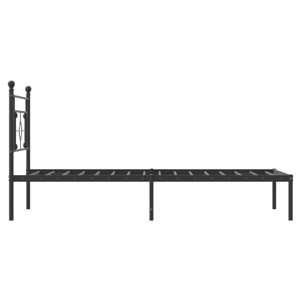 Metal Bed Frame King Single 107x203cm Black Powder-Coated Steel Construction Headboard