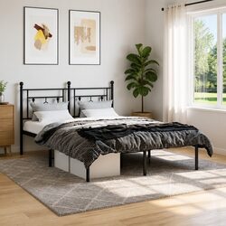 Stylish 135x190cm Metal Bed Frame with Headboard in Black