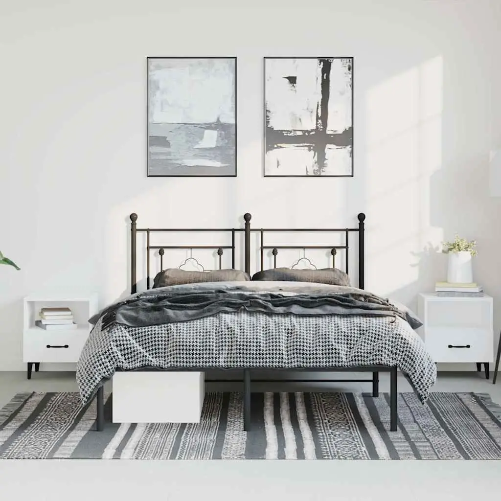 Metal Bed Frame 150x200 cm Black Steel with Headboard