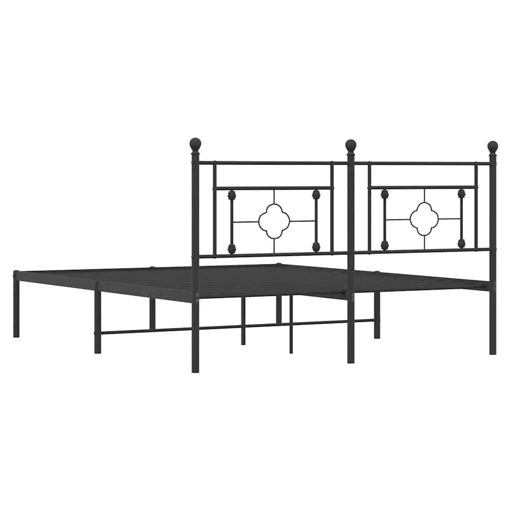 Metal Bed Frame 150x200 cm Black Steel with Headboard