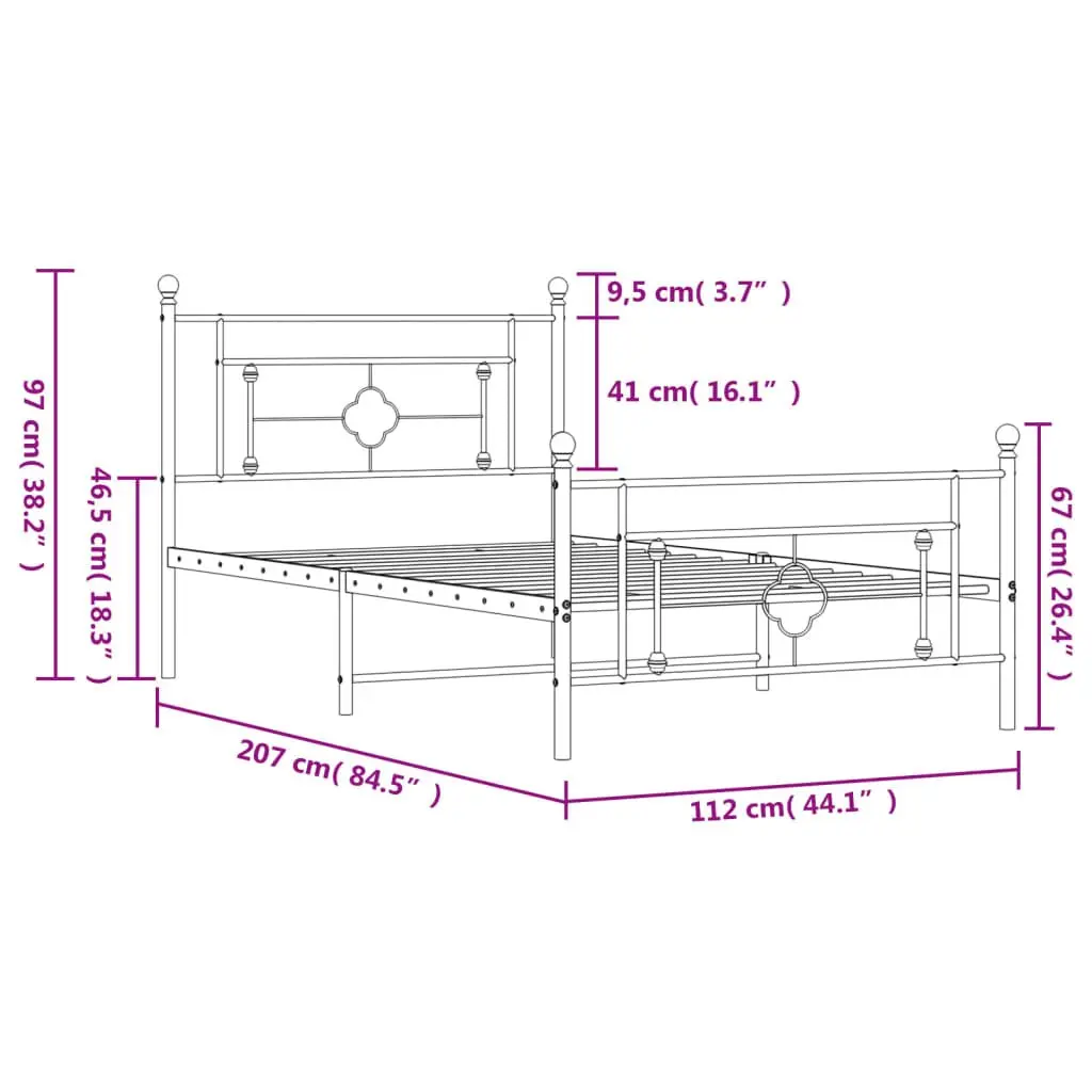 Metal Bed Frame King Single 107x203 cm with Footboard and Under-Bed Storage Space Black