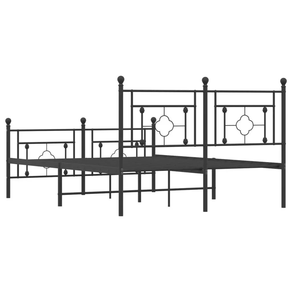 Metal Bed Frame 135x190 cm with Footboard and Under-bed Storage Black