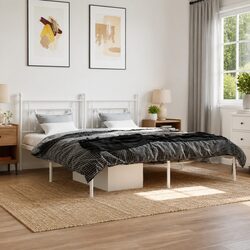 White Steel King Size Bed Frame with Integrated Headboard