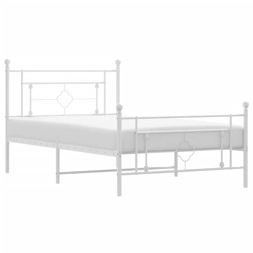 Metal Bed Frame King Single 107x203 cm White Powder-Coated Steel Construction with Storage Space Underneath
