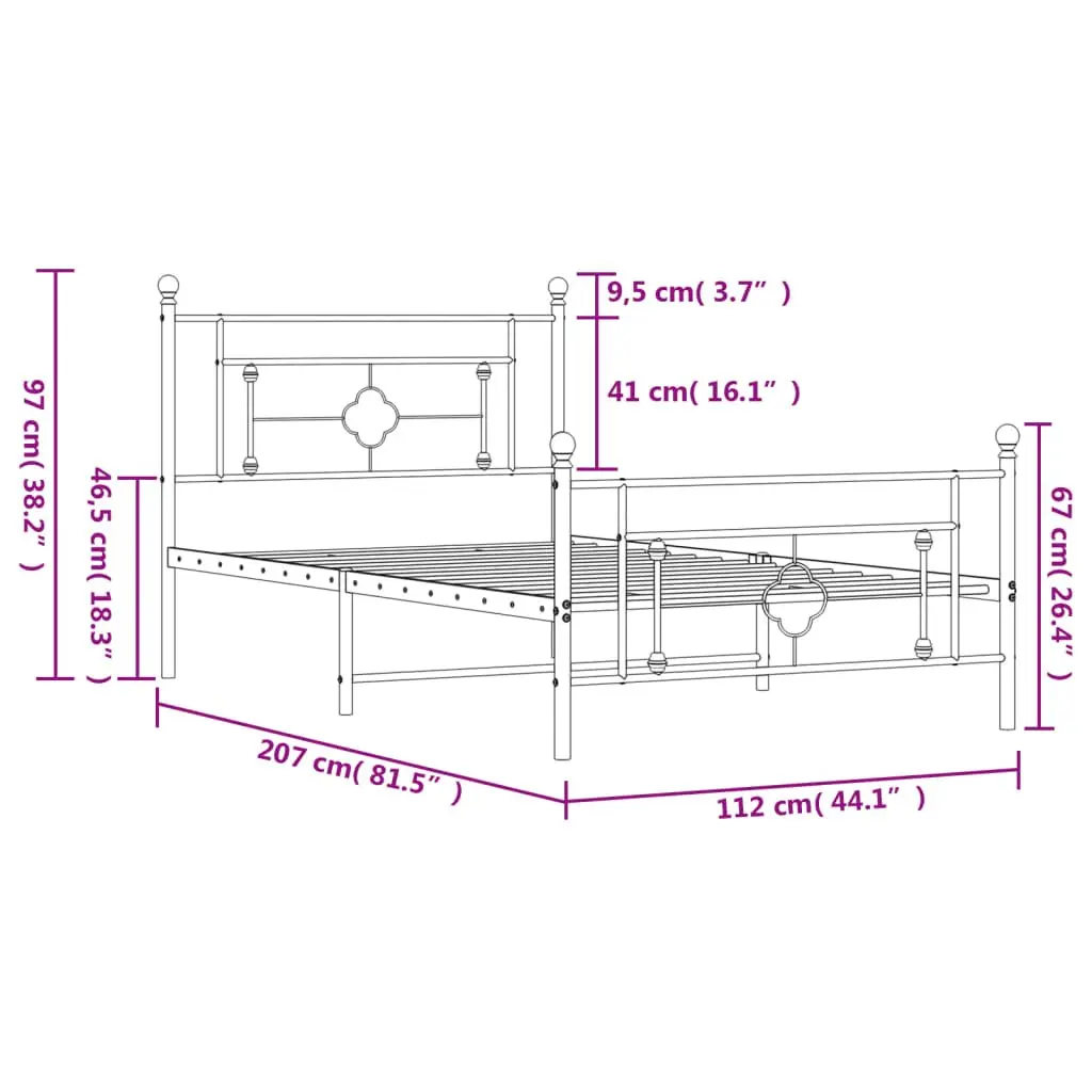 Metal Bed Frame King Single 107x203 cm White Powder-Coated Steel Construction with Storage Space Underneath