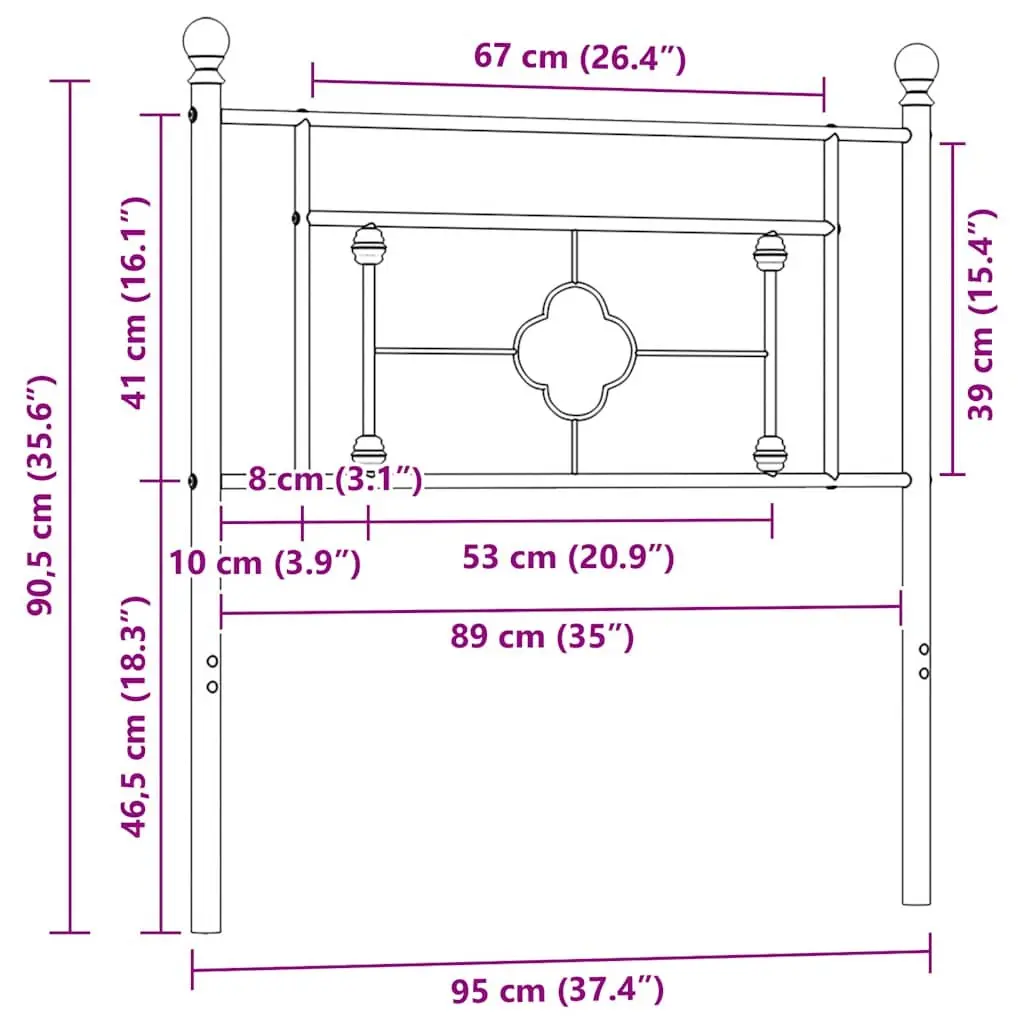 Metal Headboard 90cm White Powder-Coated Steel Bedroom Furniture Support