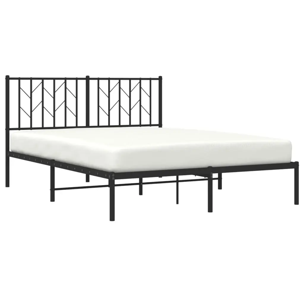 Metal Bed Frame 135x190 cm with Headboard and Storage Black