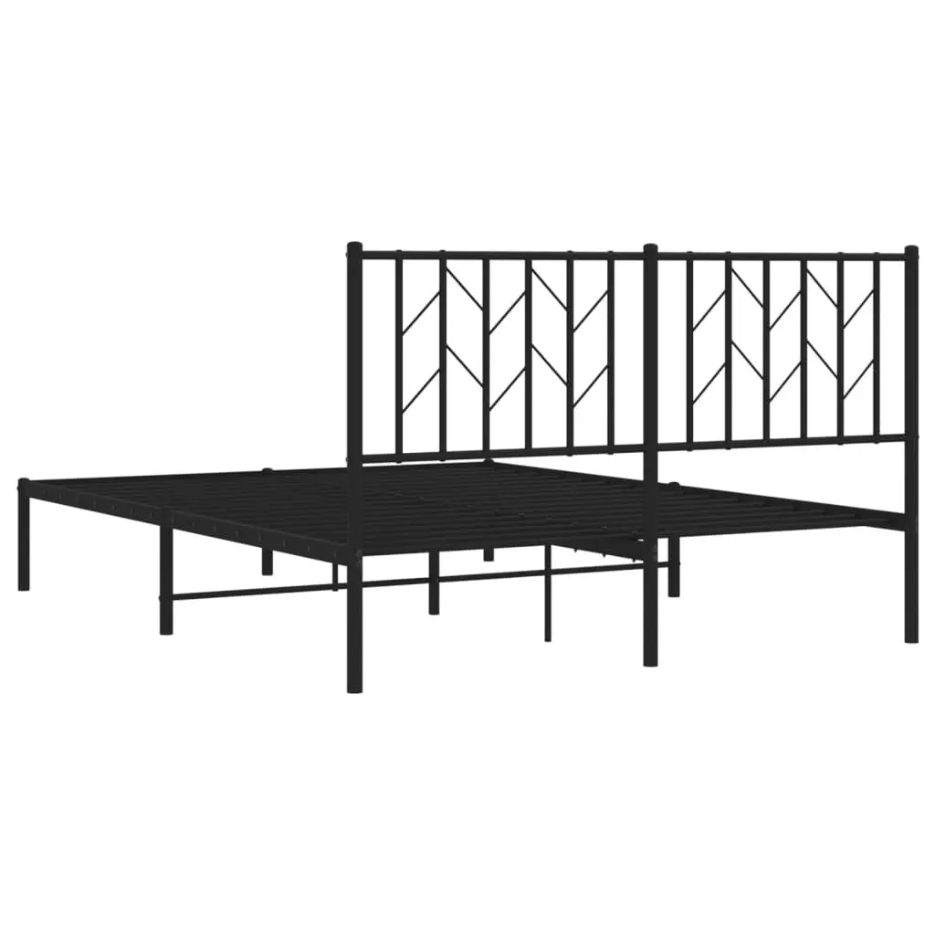 Metal Bed Frame 135x190 cm with Headboard and Storage Black