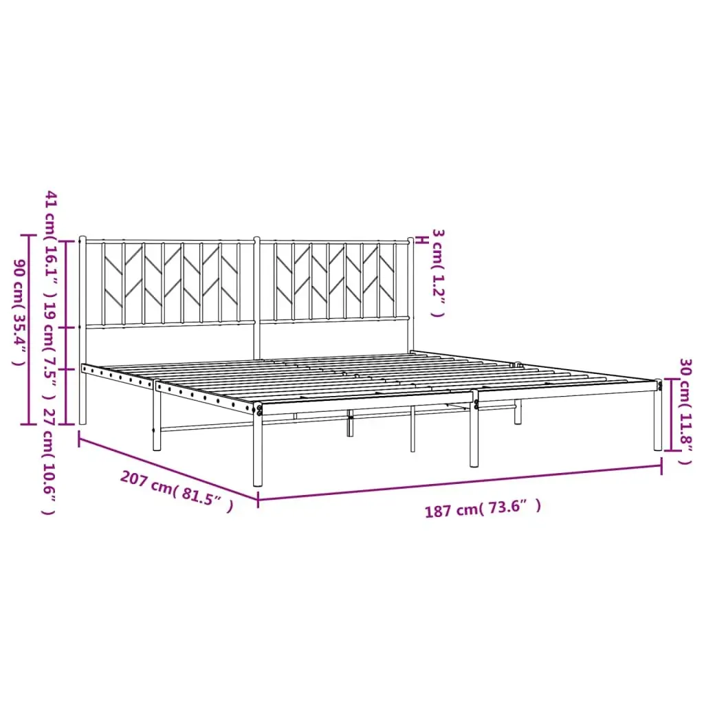 Metal Bed Frame King 183x203cm Black Headboard Slatted Base