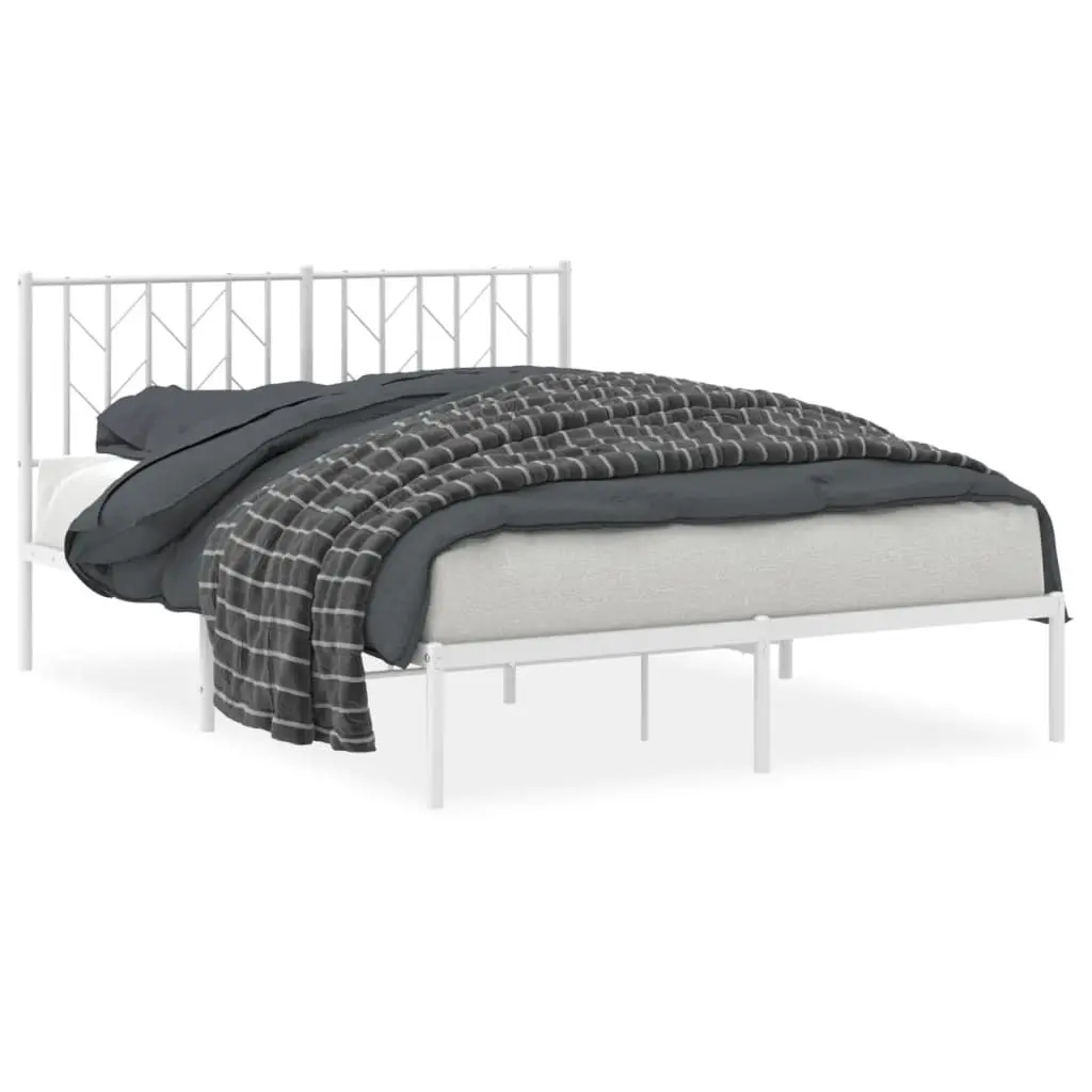 Metal Bed Frame 135x190 cm Sturdy Steel Construction with Headboard and Slatted Base