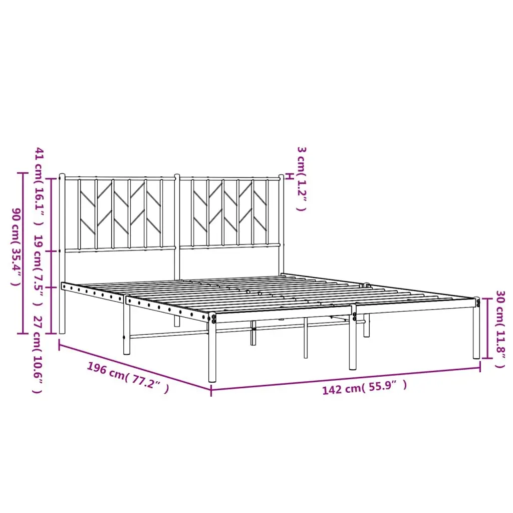 Metal Bed Frame 135x190 cm Sturdy Steel Construction with Headboard and Slatted Base